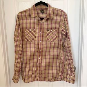 Obey Red and Gold Checkered Button Down Small